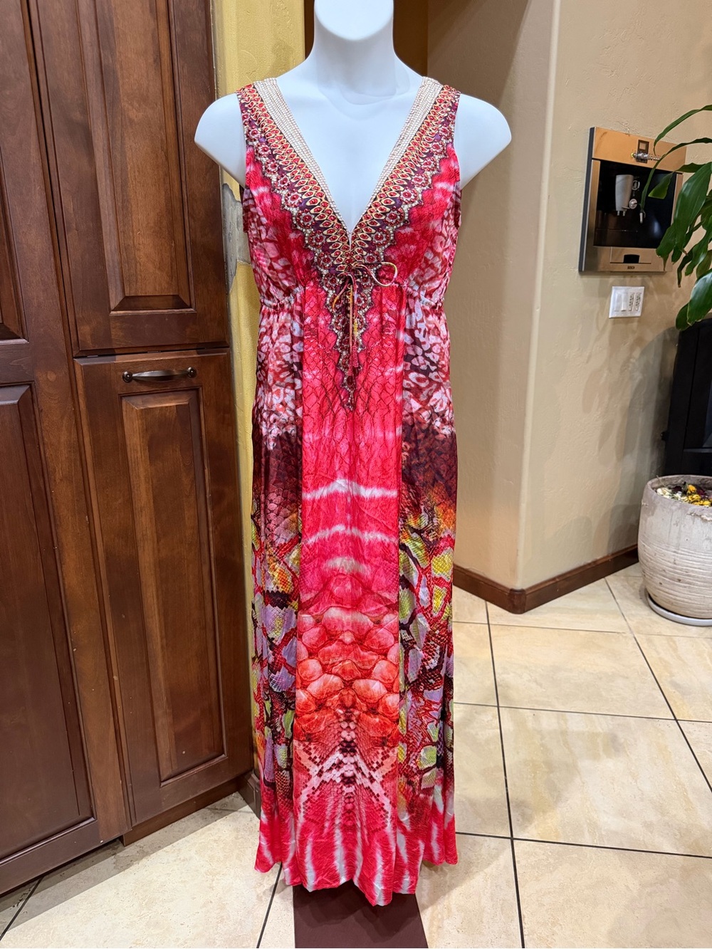 NWT Maxi Dress with Pockets & Embellished V-Neck S/M